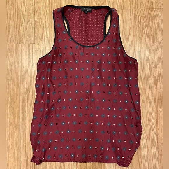 047 Rag And Bone Red Patterned Racer Back Tank - Picture 1 of 1